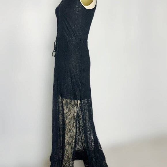 Black Lace Maxi Dress, Long Guess Sleeveless Gown Single Side Slit size small - Picture 9 of 14
